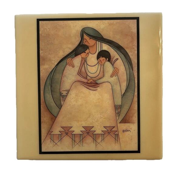 El Abrazo Artist G. E. Mullen Folk Art 8" Redware Ceramic Southwestern Tile 1983 - Picture 1 of 8